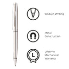 A.T. Cross Coventry Polished Chrome Ballpoint Pen - Medium - Black Ink-Cross products are unquestionably guaranteed against mechanical failure and all writing instruments are backed by a Lifetime Mechanical Warranty.