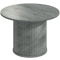 HOMCOM Round Coffee Table with Slatted Column Base - Grey-Slatted column design with cement grey finish adds a clean, contemporary style and ensures robust stability