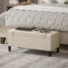 HOMCOM Rectangular Tufted Linen Storage Ottoman Bench with Flip Top - Beige-High-density sponge and premium linen leather cover gives it extra soft and comfortable for sitting