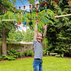 Outsunny Kids Ninja Slackline 30-Piece Set with 10m Rope-Robust plastic slackline and pine wood rungs for stability 
