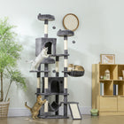 PawHut 76" Large Cat Tree Tower with Scratching Posts - Dark Grey-Dual hammocks offer your cats different lounging options for relaxation 