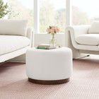 Modway Tilden Large 23" Round Boucle Upholstered Upholstered Ottoman - Cloud/Walnut-Rubberwood Plinth Base