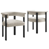 Modway Imogen Fabric Upholstered Barrel Dining Chairs - Heathered Weave Ivory/Black - 2 Pack-Dining Chair Set