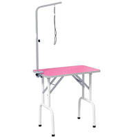 PawHut Foldable Pet Grooming Table for Dogs Cats Non-slip Surface - Pink-Robust metal frame with non-skid feet prevents the table from wobbling