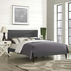 Modway Virginia Fabric Full Platform Bed with Squared Tapered Legs - Grey-Ten Wood Support Slats 