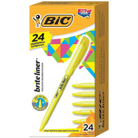 BIC Brite Liner Chisel Tip Pen-Style Highlighters - Yellow - 24 Pack-Colour: Yellow