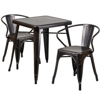 Flash Furniture Metal Indoor/Outdoor Table Set with 2 Arm Chairs, Black/Antique Gold (CH31330270BQ)-Black, Antique Gold/Metal, Rubber