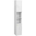 Kleankin High Gloss Bathroom Cabinet with Door and Shelves - White-Open shelves and enclosed cabinet neatly arrange towels, linen and other bathroom essentials
