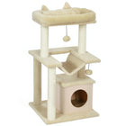 PawHut 39.25" Multi-Level Cat Tree Tower with Scratching Post - Beige-Features with scratching posts, cat condo with removable cover, cat hammock, cat bed, perch and dangling balls 