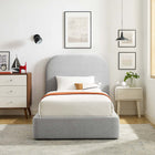Modway Keynote Upholstered Fabric Curved Twin Platform Bed - Heathered Weave Light Grey-Dense Foam Padding