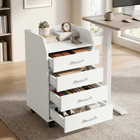 HOMCOM 4 Drawer Vertical Mobile Filing Cabinet with Lockable Wheels - White-Filing cabinet with 4 swivel wheels, 2 with brakes, for easy mobility 