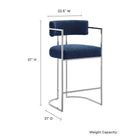 Modway Huron Curved Back Fabric and Metal Counter Stool - Silver Navy-Stainless Steel Chrome Metal Frame