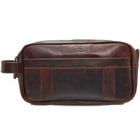 Mancini Buffalo Dual Top Zipper Toiletry Bag - 10" x 4.25" x 5" - Brown-Dual top zipper main compartment
