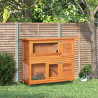 PawHut 2-Tier Elevated Wooden Rabbit Hutch with Sliding-Out Tray-Multiple door design and open roof provide easy access for you and your pets 