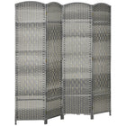 HOMCOM 4 Panel Hand-Woven Freestanding Room Divider for Home Office Bedroom - Mixed Grey-4-panel folding design with 9 metal hinges allows for easy storage 
