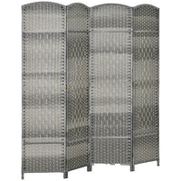 HOMCOM 4 Panel Hand-Woven Freestanding Room Divider for Home Office Bedroom - Mixed Grey-4-panel folding design with 9 metal hinges allows for easy storage 
