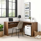 Modway Envision 73.5" Wood Desk and File Cabinet Set - Walnut White-Particleboard and MDF Construction