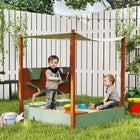 Qaba Kids Wood Sandbox with Canopy, Sand Wall and Bottom Liner - 45.7" x 44.3" - Green-Bins serve as toy storage or interactive play features 