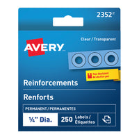 Avery Clear Self-Adhesive Permanent Reinforcement Labels, 1/4", Clear Mylar, 250 Pack, (32203)-Reinforcement
