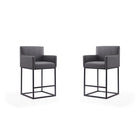 Manhattan Comfort Ambassador 20.5" Mid-Century Modern Faux Leather Upholstered Counter Stool - Grey and Black - 2 Pack-Mid-Century Modern Counter Stool with Backseat Perfect for Bar and Kitchen Use. Set of 2