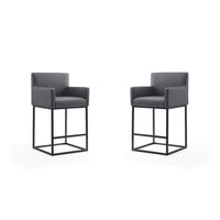 Manhattan Comfort Ambassador 20.5" Mid-Century Modern Faux Leather Upholstered Counter Stool - Grey and Black - 2 Pack-Mid-Century Modern Counter Stool with Backseat Perfect for Bar and Kitchen Use. Set of 2