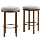 Modway Fable Boucle Fabric Counter Stools - Walnut Taupe - Set of 2-26 Inch Counter Stools - Set of 2