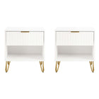 Manhattan Comfort DUMBO 20.07" Modern 1-Drawer Nightstand 2-Piece Set - White-Modern-Contemporary with a taste of Glam - Nightstand for Bedroom and Living Room Use. Set of 2