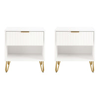 Manhattan Comfort DUMBO 20.07" Modern 1-Drawer Nightstand 2-Piece Set - White-Modern-Contemporary with a taste of Glam - Nightstand for Bedroom and Living Room Use. Set of 2