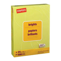 Staples Brights Coloured Copy Paper - Letter - 8-1/2" x 11" - Lemon Yellow - 500 Sheets-For use in laser and inkjet printers