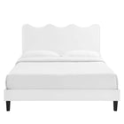 Modway Current Performance Velvet Twin Platform Bed with Black Wood Legs - White-Black Wood Legs With Non-Marking Caps