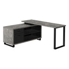 Monarch Specialties 7714 72" Computer Desk - Grey Concrete/Black Executive Corner-L-Shaped computer desk with storage featuring thick-panel construction in a grey concrete-look