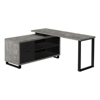 Monarch Specialties 7714 72" Computer Desk - Grey Concrete/Black Executive Corner-L-Shaped computer desk with storage featuring thick-panel construction in a grey concrete-look