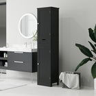HOMCOM Tall Bathroom Storage Cabinet with Doors, Drawer and Adjustable Shelf - Black-Cut-out handle ensures easy access and clean look