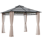 Outsunny 10 ft W x 10 ft L Double Roof Hardtop Gazebo with Nettings Curtains - Khaki-Spacious enough for your guests to feel free to move around