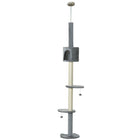 PawHut 4-Tier Floor-To-Ceiling Cat Tree with Scratching Post - Light Grey-Four-layer design, providing lots of space for cats to play and relax 
