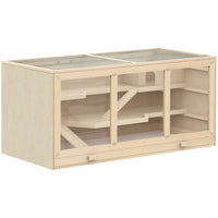 PawHut Wooden Hamster Cage Rat Cage with Slide & Tray - Natural Wood-A great living home and exercise area combined in it