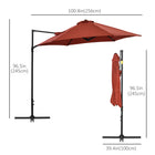 Outsunny 8.5' Offset Patio Umbrella with 360° Rotation - Wine Red-360-degree rotation for full shade coverage