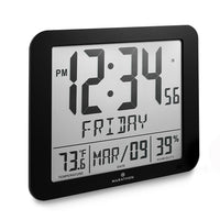 Marathon Atomic Wall Clock with Indoor/Outdoor Temperature - Black (CL030027FD-BK)-Features large, easy to read 2" high display