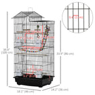 PawHut 39" H Bird Cage with Ladder, Swing, Toys and Perches - Black-Multiple doors ensure convenient access 