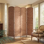 HOMCOM 4 Panels Hand-Woven Freestanding Room Divider for Home Office - Natural-Woven fibre design paper panel for a natural tone and lightweight to move
