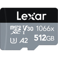 Lexar Professional 1066X MicroSDXC SILVER Series- 512GB - Black-Professional-level performance for action cameras, drones, or Android smartphones