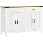 HOMCOM 47.2" L Sideboard Buffet Cabinet - White-Wood grain finish, barn doors, and metal accents add rustic farmhouse charm 