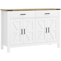 HOMCOM 47.2" L Sideboard Buffet Cabinet - White-Wood grain finish, barn doors, and metal accents add rustic farmhouse charm 