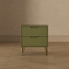 Manhattan Comfort Avira 20" Mid-Century Modern 2-Drawer Nightstand - Olive Green-Home Assembly Required (All Hardware Included)