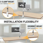 SHOPPINGALL Extra Tall Dual Monitor And Laptop Mount Stand with 31.5 inch Pole for Laptop up to 17" Monitors up to 32" - SA-LH07L-White-[VERSATILE MOUNTING OPTIONS] Choose between two secure installation methods: the C-clamp for desk edges (max thickness 3.25”/84mm) or grommet installation for desks with a max thickness of 2.36"/60mm and no rear clearance. Both mounting options are provided within the package.