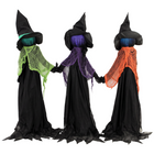 HOMCOM 4' Holding Hands Witch Trio Stake with Light-Up Heads - Multicoloured-Three faceless sorceresses create a creepy outdoor display focal point for your garden 