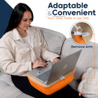 ShoppingAll Adjustable Tablet Holder Cushion Pillow Stand with Snack Bowl - Orange-Spacious Design - Measuring 16.9” x 10.8” x 3.5”, it offers generous surface space while remaining compact and portable.
