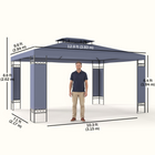 Outsunny 10 ft W x 13 ft L Outdoor Gazebo - Double Roof Patio Gazebo Canopy - Grey-Polyester fabric with PU coating provides sun protection