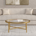 Hudson&Canal Xivil 36"W Round Coffee Table with Glass Top - Brass-Hand crafted brass finish is applied to the steel frame