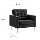 Modway Loft Tufted Vegan Leather Armchair and Ottoman Set - Silver Black-Biscuit Tufting